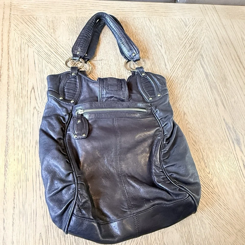 Junior Drake black leather hobo handbag Black
